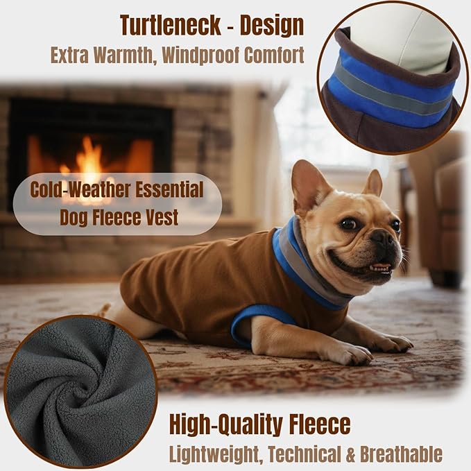 Winter Warm Turtleneck Fleece Vest Dog Sweater, Ultra-Soft & Snug-Fit Puppy Coat for Large Dogs with Back-Zipper, Thermal Doggie Vests Sweatshirt with Reflective Strip, Pet Clothes Male Girl(Brown, L)