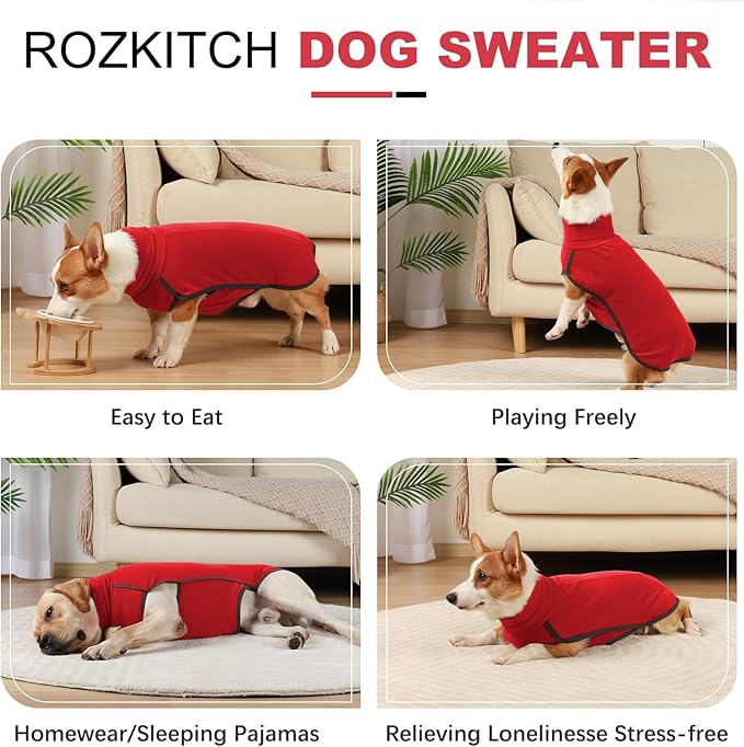ROZKITCH Dog Winter Coat Soft Pullover Pajamas, Pet Windproof Warm Cold Weather Jacket Vest Cozy Jumpsuit Apparel Outfit Clothes for for Chritmas Walking Sleep BrightRed S
