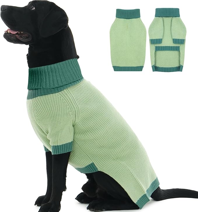 XXL Dog Sweater, Warm Winter Sweaters with Leash Hole for Big Dogs Girl Boy, Pet Halloween Christmas Sweater, Fleece Doggy Holiday Costumes for Pitbulls, Boxer, Labrador, Green 2XL