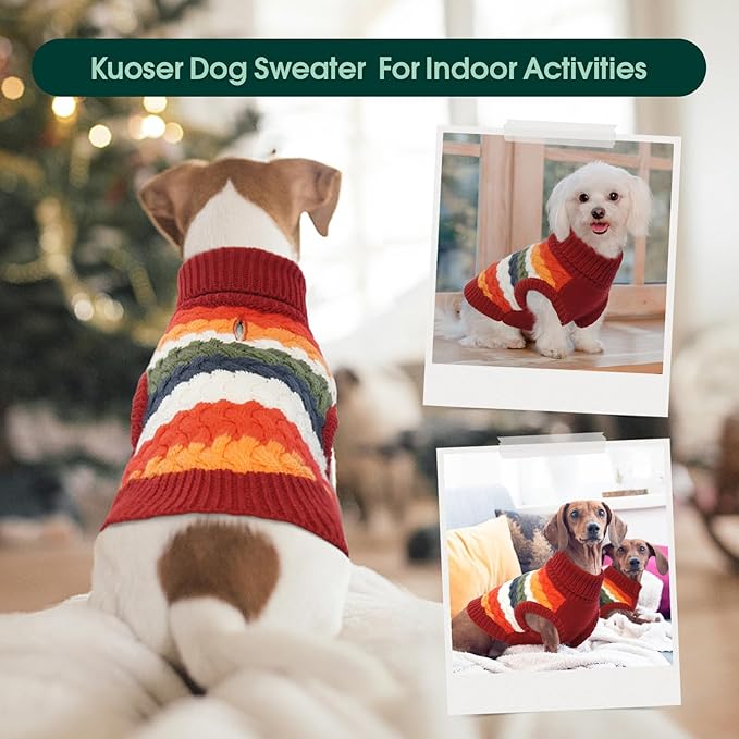 Kuoser Dog Sweater, Dog Sweaters for Medium Dogs Girl Boy, Classic Pet Knitted Sweatshirt Warm Pullover, Puppy Holiday Sweater Winter Clothes for Christmas Thanksgiving Outfit, Red M