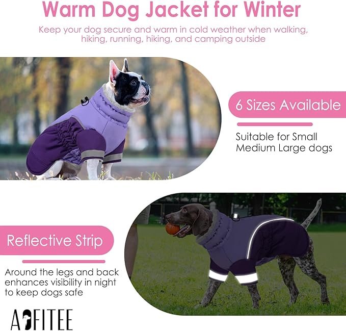 AOFITEE Dog Coat- Two Legged Extra Large Dog Winter Jacket - Zipper Dogs Cold Weather Coat with Harness, Warm Pet Puffer Jackets Reflective Pet Snow Coats for Great Dane, Purple 3XL
