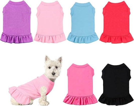 6 Pieces Dog Dresses Shirt Skirt Sleeveless Dress Breathable Pet Shirts with Ruffles Puppy Sundress Outfits for Dogs and Cats (XS Size)