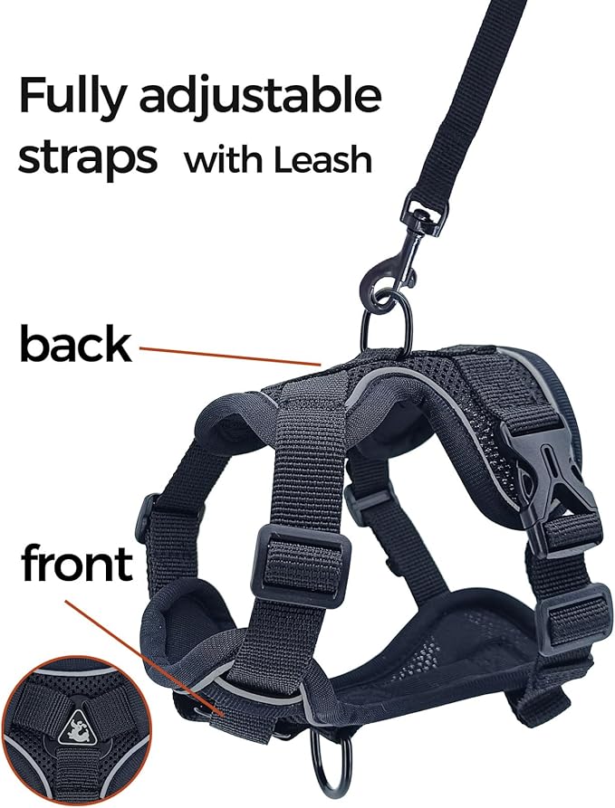 Cat Harness and Leash Set Escape Proof Tactical Extra Large Kitten Harness Emotional Support Cat Vest, Black, XL