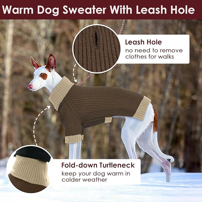 Dog Sweater XL, Turtleneck Sweaters for Large Dogs Girl Boy, Thermal Knit Sweatshirt with Leash Hole Easy Walking, Warm Big Dog Holiday Clothes Christmas for Beagle Corgi Cocker Spaniel, Brown XL