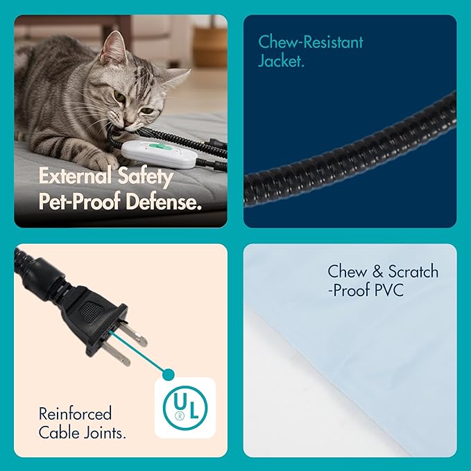Dog Heating Pad (31"x20") - Waterproof Electric Heated Mat & Pet Bed for Indoor and Outdoor Use, Chew Resistant Cord, Machine Washable Cover with Wheat Pattern Quilting, for Cats and Pets