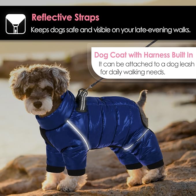 AOFITEE Dog Coat, Waterproof Dogs Jacket for Winter, Warm Fullbody Small Dog Snowsuit, Winter Coat for Small Dogs, Zip Up Pet Puffer Jacket Fleece Vest, Outdoor Reflective Pet Snow Jackets, XXL