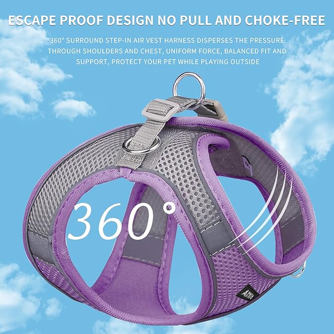 AIITLE Dog Harness, Summer No-Pull Cat Harness with a Leash, Adjustable Reflective Dog Vest, Cat Harness Escape Proof, Outdoor Walking, Camping for Extra Small Dogs and House Cats Purple XXXS