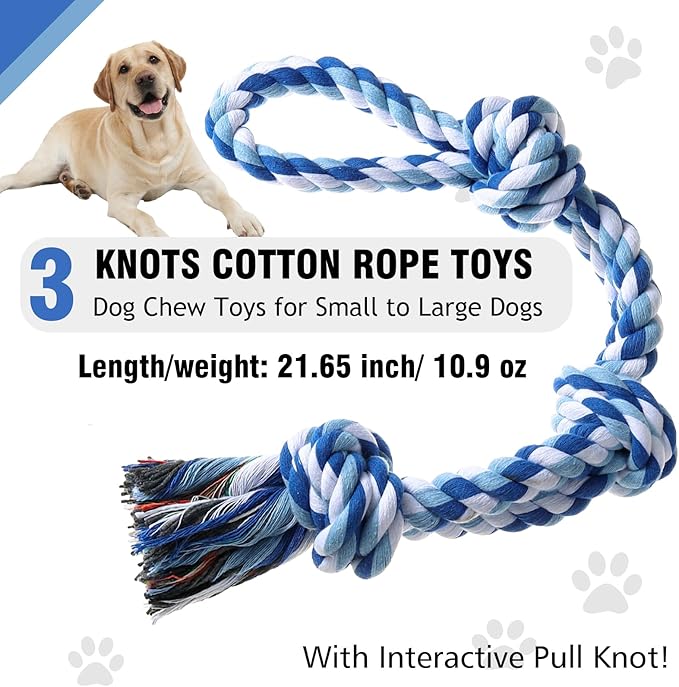 Dog Rope Toys, Indestructible Dog Toy, Dog Chew Toys for Aggressive Chewers, Tough Puppy Teething Chew Toys for Boredom, Dental Cleaning Tug of War Dog Toy, Great for Small to Large Breed