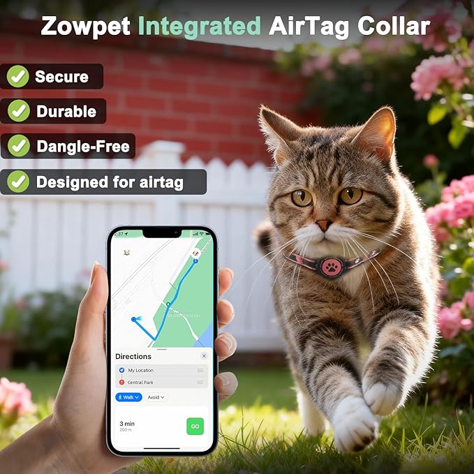 Airtag Cat Collar Breakaway, Reflective Cat Collar with AirTag Holder and Bell, Compatible with Apple Air Tag, Comfortable Padding, Adjustable, Durable (Pink, XS)