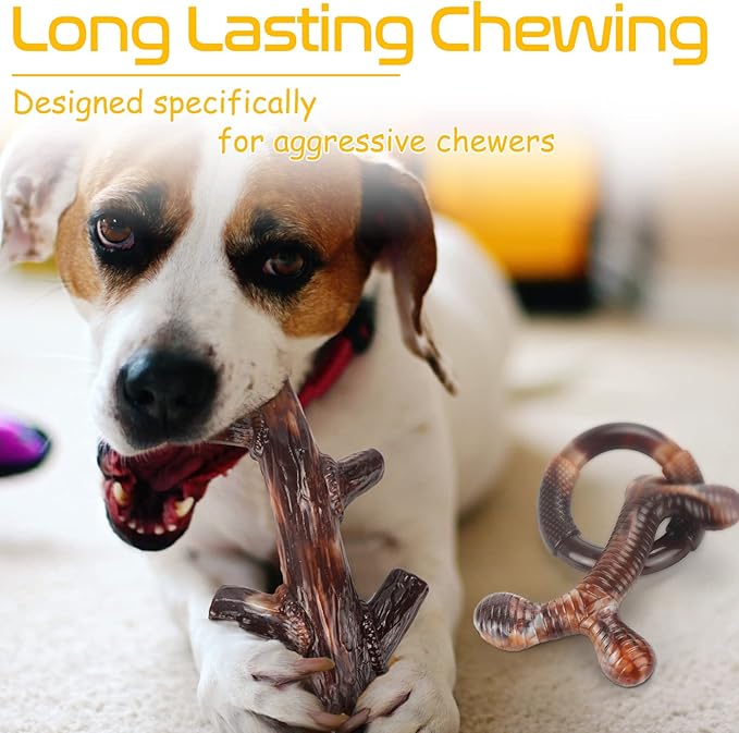 Zimtty Dog Toys, 3 Pack Indestructible Dog Chew Toys for Aggressive Chewers, Tough Nylon Real Bacon Flavor Teething Chew Toys for Large Medium Small Dog Breeds (Brown1)