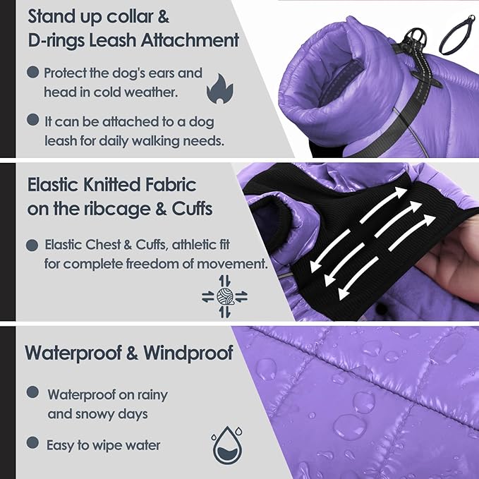 AOFITEE Dog Coat, Waterproof Dog Jacket for Winter, Warm Fullbody Dogs Snowsuit, Winter Coat for Small Dogs, Zip Up Pet Puffer Jacket Fleece Vest, Outdoor Reflective Cold Weather Pet Coats, S