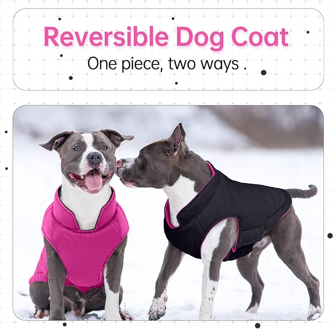 Lelepet Reversible Dog Coat Waterproof Dog Jacket Windproof Puffer Vest for Winter Warm Lightweight Coats for Large Dogs Adjustbale Hook & Loop Pet Apparel with Leash Hole, Boxer, Weimaraner, 2XL