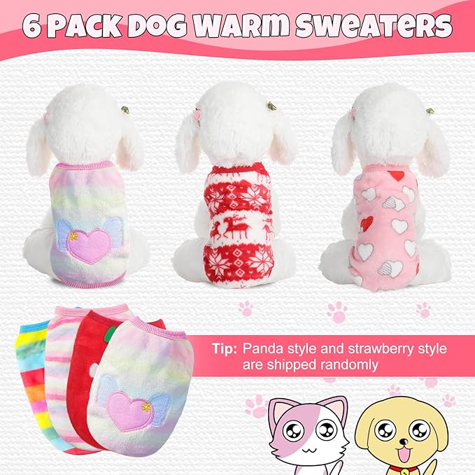 6 Pcs Puppy Clothes for Christmas Winter Warm Cute Pet Sweaters Flannel Dog Vest Paw Print Cat Clothes for Chihuahua Dachshunds Male Female Puppy(Animal Pattern,XS(Body Length:7.9” Chest:11.8”))