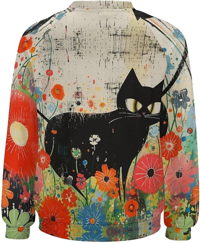 Long Sleeve Shirts for Women Cat Oil Painting Shirt 3D Graphic Sweatshirts Fall Pullover Crewneck Vintage Boho Tops