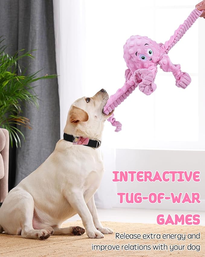 Dog Toys Squeaky, Interactive Plush Stuffed Octopus Tug of War Toy, Puppy Teething Pet Toy for Small Medium Large Dogs to Keep Them Busy