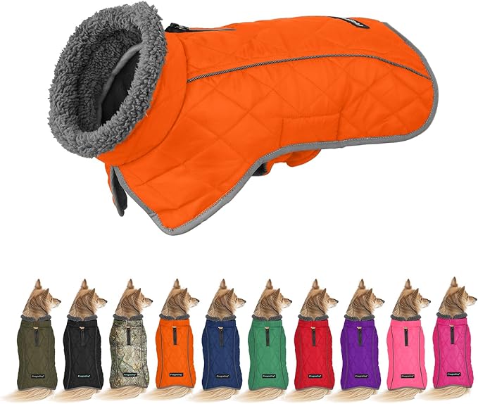 Fragralley Dog Coat Small, Waterproof Dog Jacket with Warm Fleece Lining, Adjustable Reflective Dogs Winter Coat, Turtleneck Pet Coats for Cold Weather (Orange S)