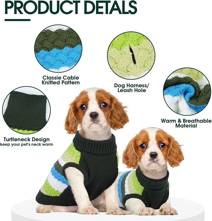 Kuoser Dog Sweater, Dog Sweaters for Medium Dogs Girl Boy, Classic Pet Knitted Sweatshirt Warm Pullover, Puppy Holiday Sweater Winter Clothes for Christmas Thanksgiving Outfit, Green M