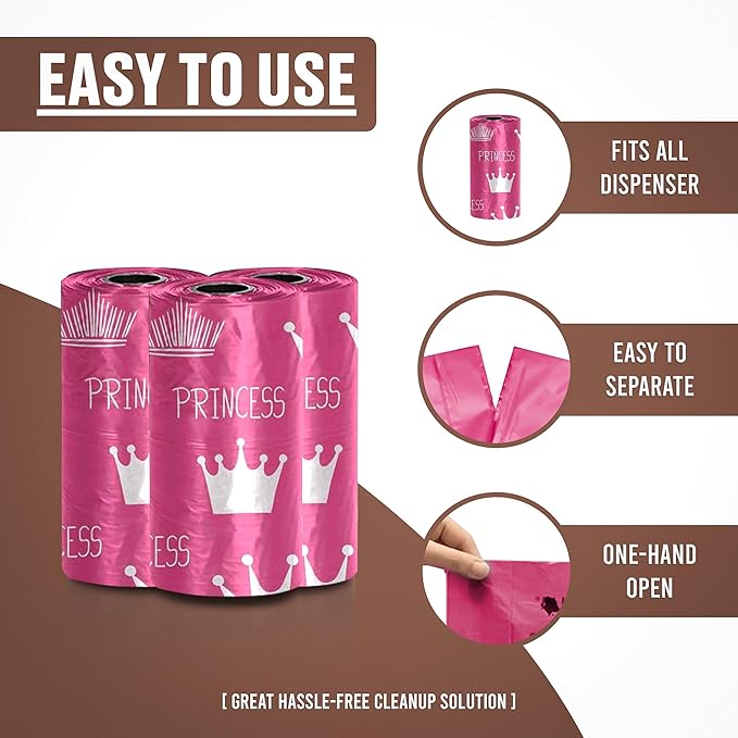 Parisian Pet Ecofriendly Dog Poop Bags Rolls - 320 Count Unscented Poop Bags For Dogs - Leakproof, Extra Thick, 16 Dog Waste Bags Refill Rolls - Princess Pink Doggie Poop Bags - Fits All Dispenser