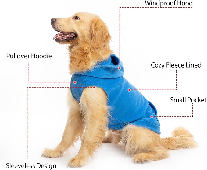 EXPAWLORER Dog Hoodie Fleece Sweater Vest, Hooded Dog Sweatshirt Fall Winter Pet Clothes with Leash Ring, Sleeveless Warm Cozy Puppy Clothing for Cat Small Medium Large Dogs Girl Boy, Blue S