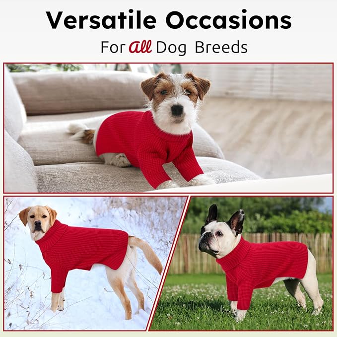 Queenmore Dog Sweaters for Medium Dogs, Waffle Knit Doggie Sweater with Long Sleeve, Dog Sweaters for Medium Dogs, Cat Christmas Sweater, Red M