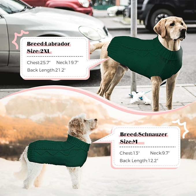 Dog Sweaters for Small Medium Large Dogs Girl, Soft Warm Turtleneck Pup Dogs Shirt, Double Knitting Collar for Outdoor Playing, Warm Dog Clothes