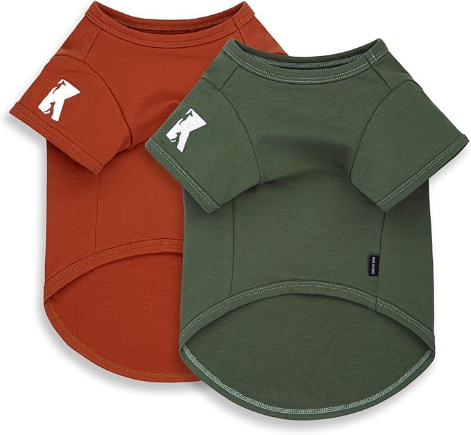 Koneseve Dog Shirt Soft Cotton Stretchy Clothes for Small Medium Pets 2-Pack Rust & Mist Green 3XL