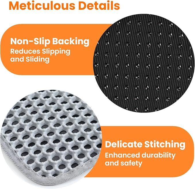 Cat Litter Mat, 24x18 Inches Large Double Layer Honeycomb Cat Litter Trapping Mat, Non Slip Waterproof Urine Proof Cat Litter Box Mat for Floor, Kitty Litter Rug, Cat Supplies, Gray