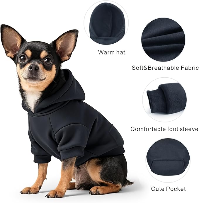 Idepet Pet Dog Hoodies 2 Pack with Pocket, Dog Outfits for Small Pets Chihuahua Clothes Warm Coat Jacket Autumn Puppy Sweatshirt Cats Clothing