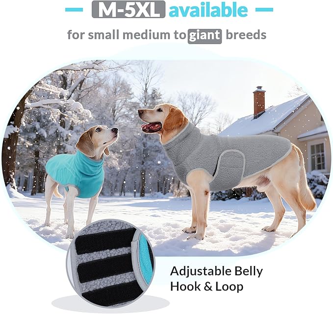 ROZKITCH Reversible Fleece Jacket for Dogs Super Warm Fleece Sherpa Sweater with Embroidery, Adjustable Double-Sided Plush Sweatshirt for Medium Giant Breeds Bluegreen L