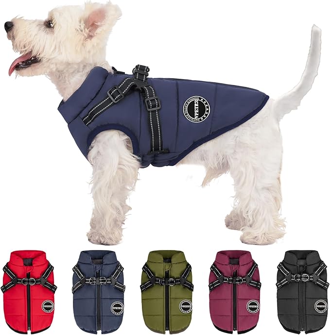 Dog Winter Coat,Warm Jacket Paded Fleece Pet Vest with Built in Harness,Windproof Reflective Cozy Adjustable Snow Pet Coat Clothes with Zipper for Small Medium Dogs
