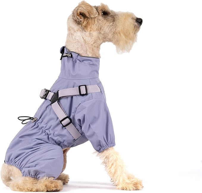 Mile High Life Waterproof Dog Raincoat, Full Coverage Small Dog Rain Coat with Harness, Adjustable 4 Legs Puppy Rain Jacket with Reflective Strip and Elastic Cuffs (Purple, XS Back Length 11.4")