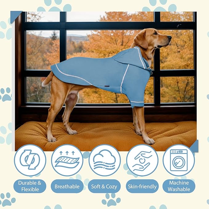 Basic Dog Hoodie Sweatshirts, Pet Clothes Hoodies Sweater with Hat and Leash Hole, Soft Cotton Outfit Coat for Small Medium Large Dogs, Light Blue (XX-Large)