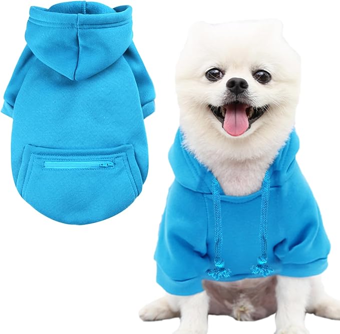 Jecikelon Pet Dog Cold Weather Coat with Pocket Winter Dog Hoodie Warm Puppy Clothes for Small Dogs Chihuahua Clothing (Blue, X-Large)