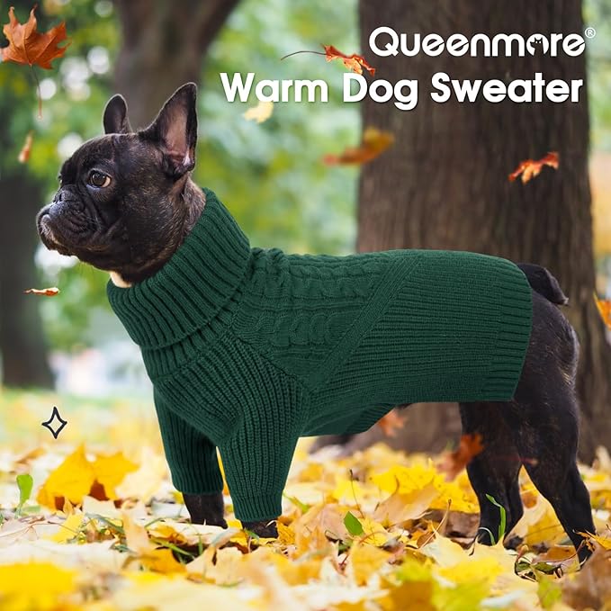 Queenmore XL Dog Sweater, Large Dog Sweaters for Dogs Girl or Boy, Extra Large Dog Christmas Sweater, Winter Big Dog Sweatshirt Knitwear, Pet Chunky Warm Coat for Small Medium Size Dogs, Green XL