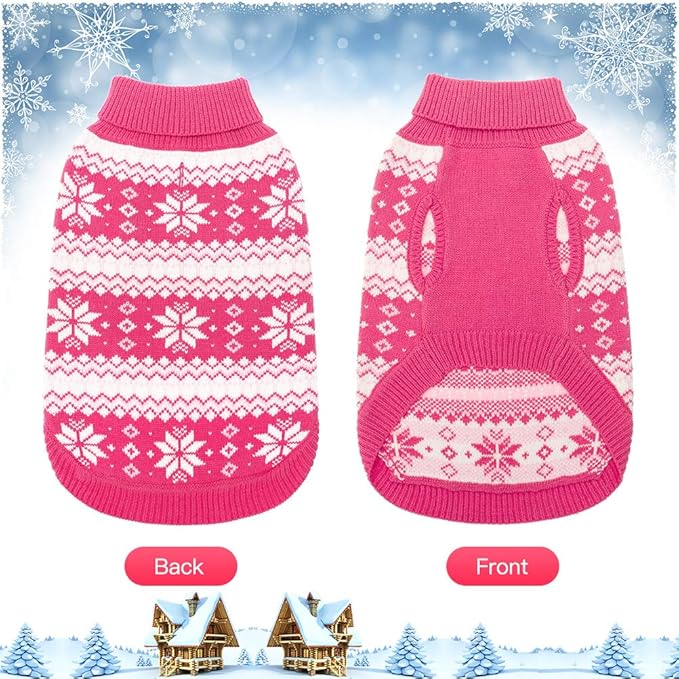 KOOLTAIL Cable Knit Dog Sweater Turtleneck, Cold Weather Pullover Classic Knitwear, Snowflake Pattern Thick Warm Winter Pet Clothes, Dog Christmas Sweater for Small Medium Large Dogs Girl, Pink S