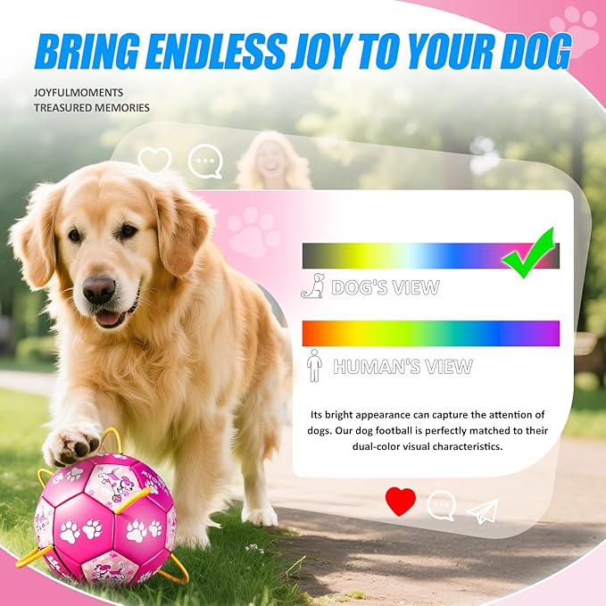 Size 3 Pink Dog Soccer Ball with Straps Durable Training Ball for Pets Interactive Outdoor Dog Toy for Medium to Large Puppies Essential Pet Supplies