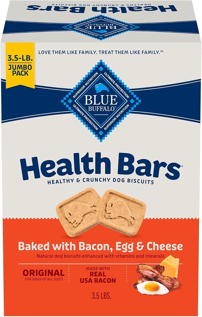 Blue Buffalo Health Bars Oven-Baked with Natural Ingredients Bacon, Egg & Cheese Crunchy Dog Biscuits, 3.5 lbs.