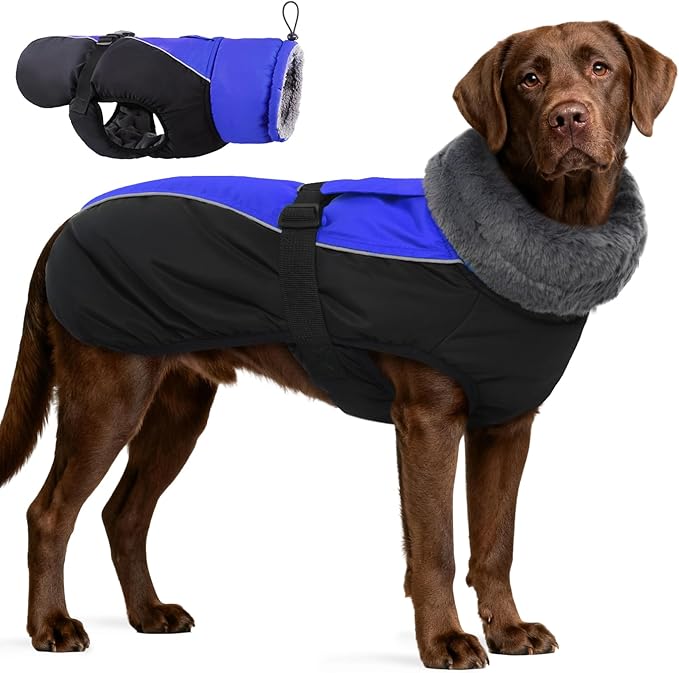 IDOMIK Dog Winter Coat, Reflective Waterproof Dog Jacket for Cold Weather, Warm Pet Coats for Small Medium Large Dogs, High Collar Doggy Fleece Snow Jacket, Winter Vest with Adjustable Buckle,3XL