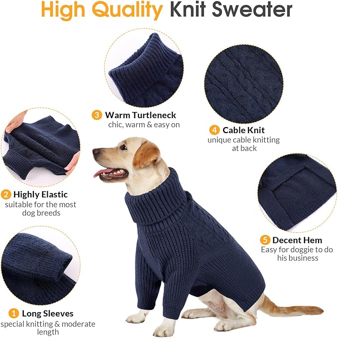 Queenmore Precious Winter Dog Knit Wear XXL - Perfect for Boys or Girls, Ideal Xmas Gift for Big Dogs - Warm & Chunky NavyBlue Color