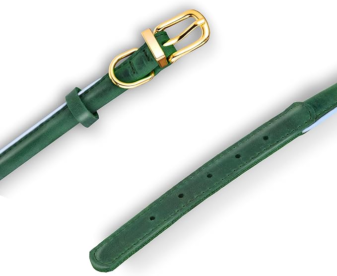 OOPSDOGGY Reflective Rolled Leather Dog Collar Adjustable Soft Padded Pet Collar for Small Medium Large Breed Dogs (Green, L, 14"-18")