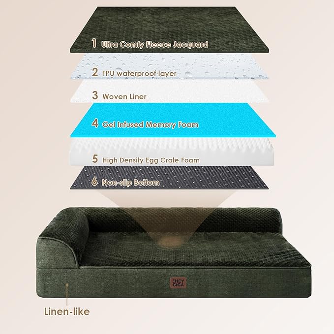 EHEYCIGA Memory Foam Dog Bed Large Sized Dogs, Pet Bed for Large Dog for Crate with Waterproof Liner, Pet Couch Bed Orthopedic with Washable Removable Cover, 35x23x6 Inches, Dark Green
