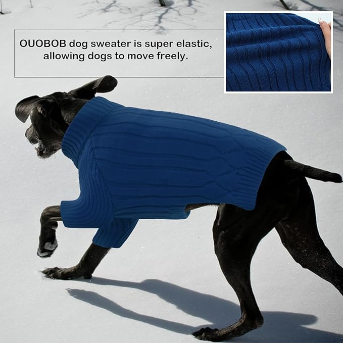 Dog Sweater, Dog Sweaters for Large Dogs Girl Boy, Large Dog Sweatshirt, Turtleneck Thick Warm Dog Sweater, Doggie Christmas Sweater, Pet Sweatshirt Clothes Outfit Fall Knit Pitbulls (Blue L)