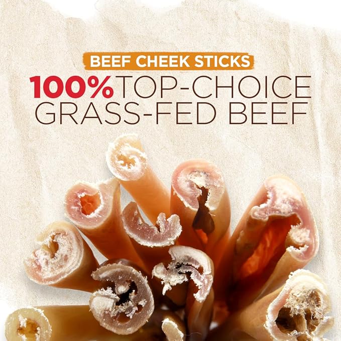 Natural Farm Bully Cheek Stick, 10-12 Inch (6-Pack)- Best Bully Stick Alternative, 100% Natural Beef Cheeks for Dogs- High Protein, Cleans Teeth Treats, Long Lasting Beef Chews for All Dog Sizes