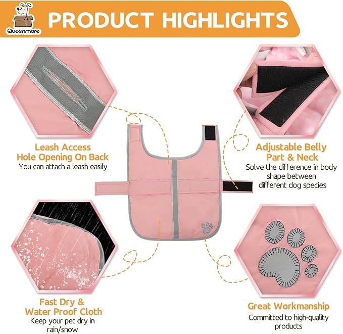 Queenmore Winter Coat, Fleece Puffer Down Vest, Cold Weather Pet Jacket, Waterproof Reflective Reversible Sweater Clothes for Small, Medium and Large Dogs (Light Pink, XL)