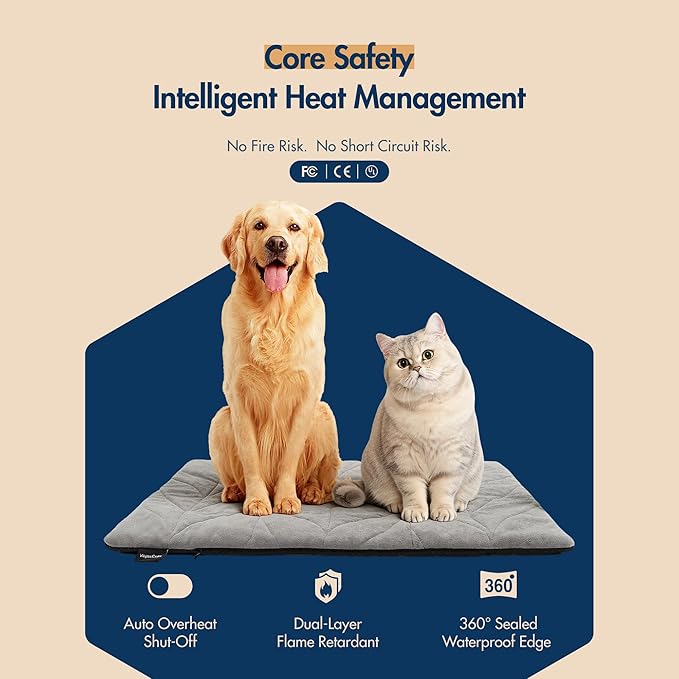 Dog Heating Pad (48"x28") - Waterproof Electric Heated Mat & Pet Bed for Indoor and Outdoor Use, Chew Resistant Cord, Machine Washable Cover with Wheat Pattern Quilting, for Cats and Pets