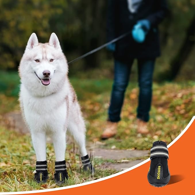 DcOaGt Dog Shoes for Large Dogs, Waterproof Anti-Slip Dog Boots & Paw Protectors for Hot Pavement Summer Winter Snow, Breathable and Reflective Dog Booties for Hiking/Walking/Outdoor/Floor