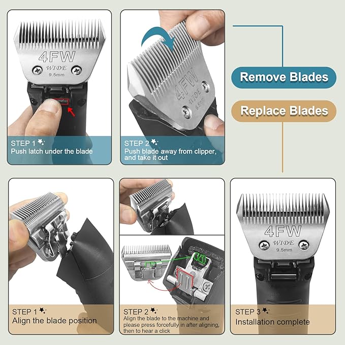30W Wide Pet Dog Grooming Detachable Blades,Compatible with Andis,Oster A5,Wahl KM10 Clippers,Cut Length 1/50"(0.5mm),Fit for Larger Animals