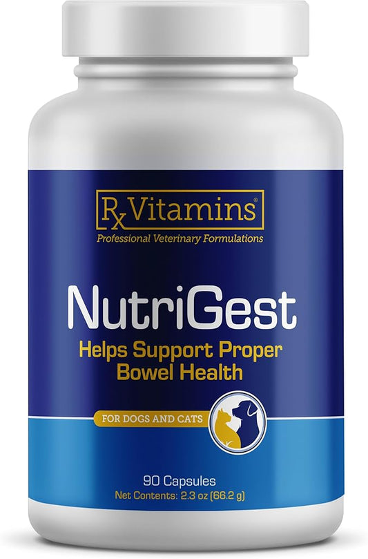 Rx Vitamins NutriGest Capsules for Cats & Dogs - Probiotics for Digestive Health Enhanced with Glucosamine for Gut Health Support - Helps with Constipation Relief and Anti Diarrhea - 90 Capsules