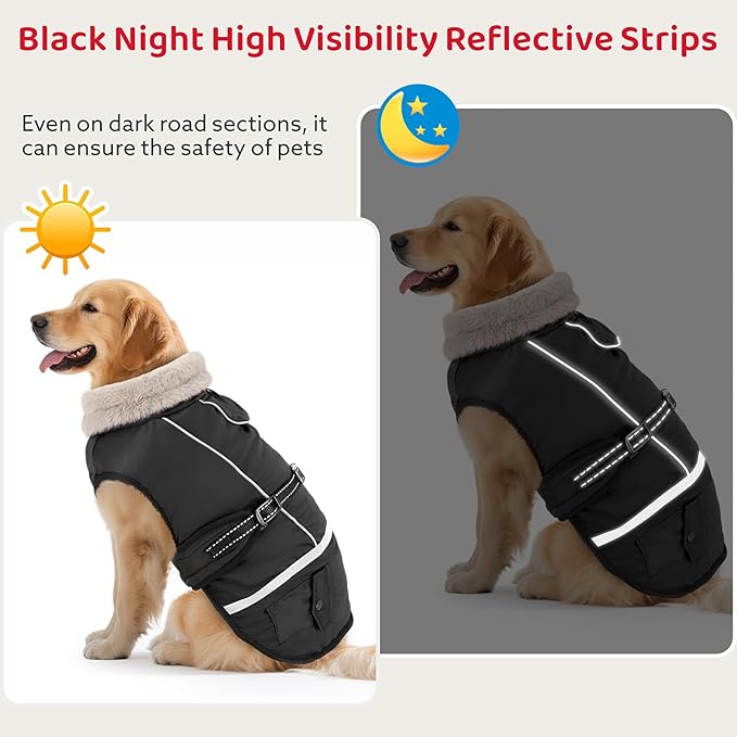 Dog Coat, Warm Dog Winter Coat Reflective Jacket Waterproof Fleece Vest, Pet Jacket Cozy for Cold Weather, Dogs Snowsuit Windproof, Adjustable Buckle for Large Extra Dogs