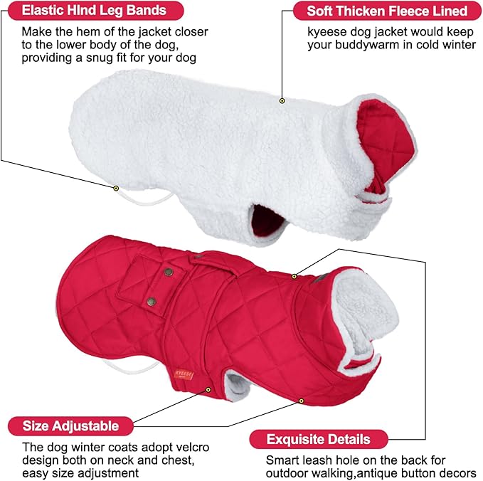 KYEESE Dog Coat Thick Dog Coats for Medium Dogs Soft Dogs Jacket with Pocket Windproof Pet Sweater Waterproof Pets Clothes for Cold Weather Warm Pet Winter Puffer Coat with Leash Hole
